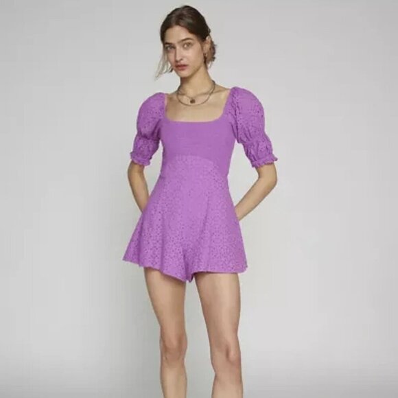 NWT UO Kimchi Blue Ivy Eyelet Purple Lace Romper - Picture 1 of 6